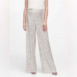 Banana Republic Wide Leg Sequin Pants - Champagne Gold / Silver